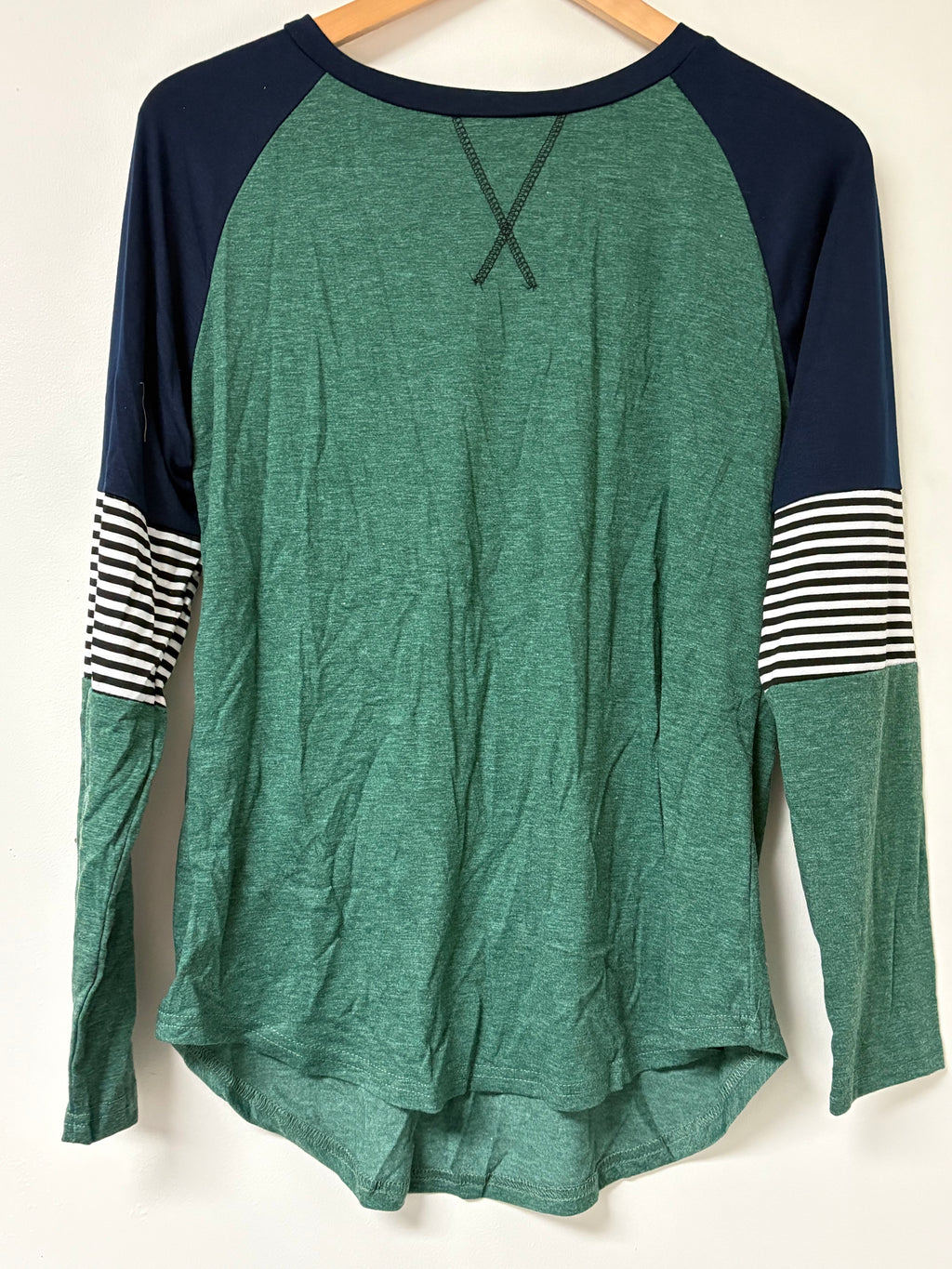 Green and Navy Color Block Tee with Stripes