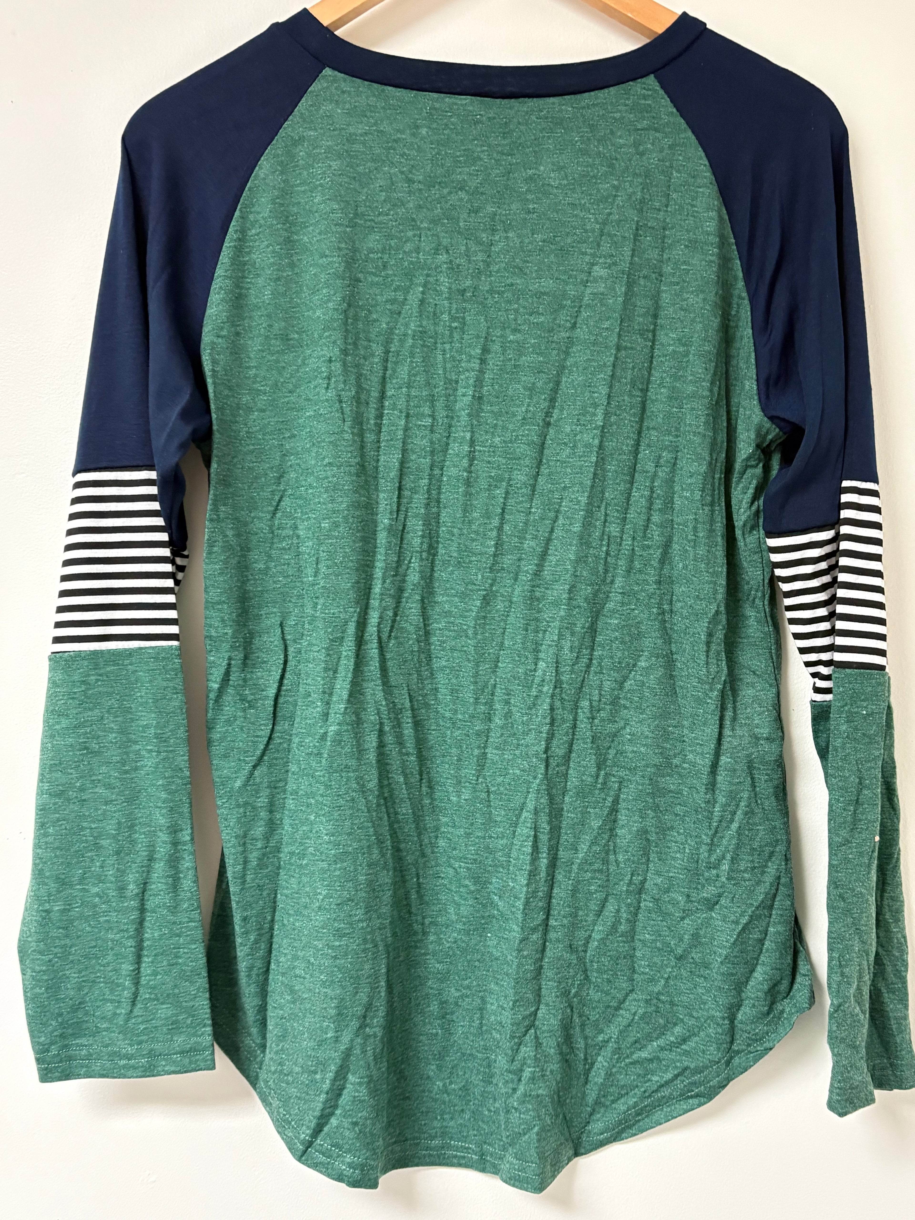 Green and Navy Color Block Tee with Stripes