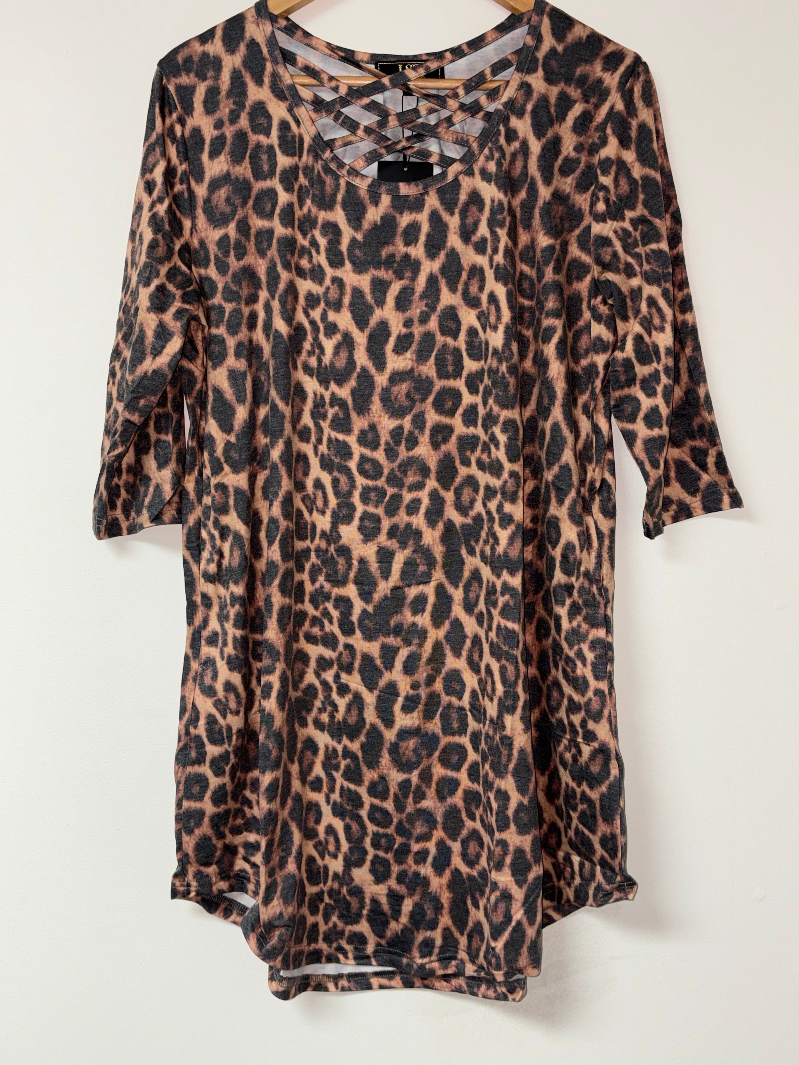 Lucky & Blessed Leopard Print Crisscross Dress