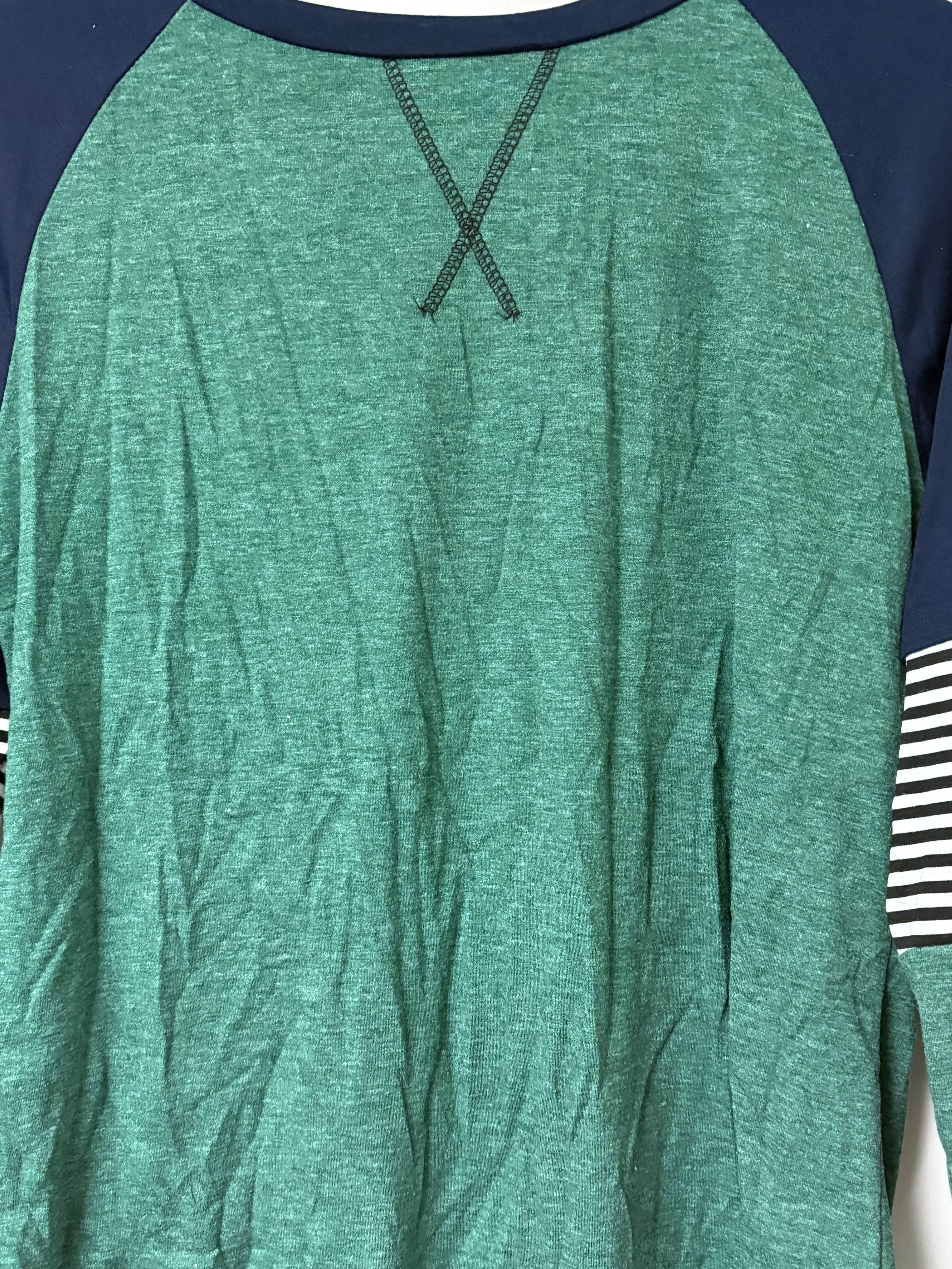 Green and Navy Color Block Tee with Stripes