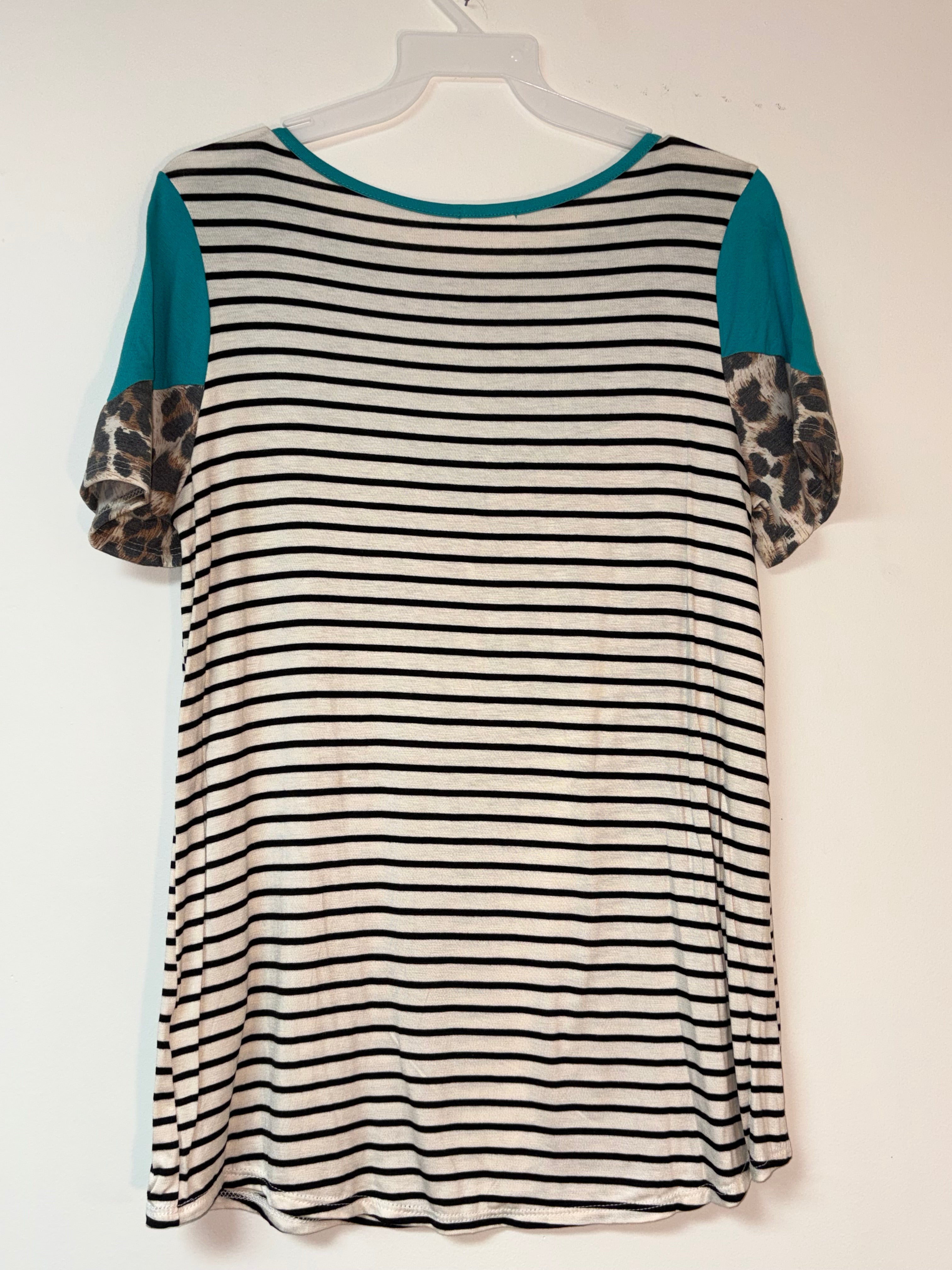 Women’s Leopard and Striped Top | Leopard, Stripes, and Teal Oh My! | Size Small