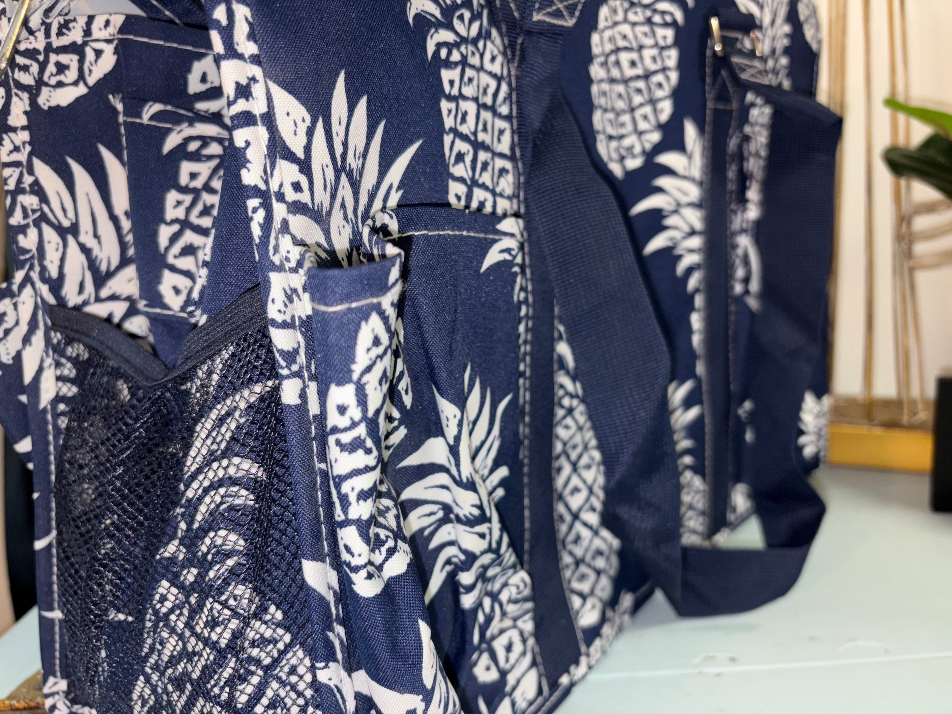 N Gil Navy and White Pineapple Tote Large All Purpose Organizer