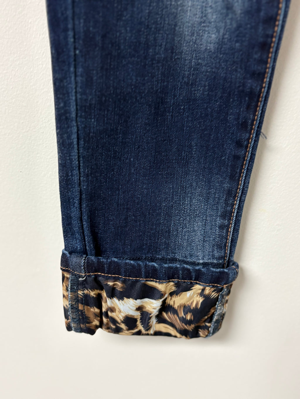 KANCAN MASON MID RISE LEOPARD PATCH SKINNY JEANS DARK BLUE WASH