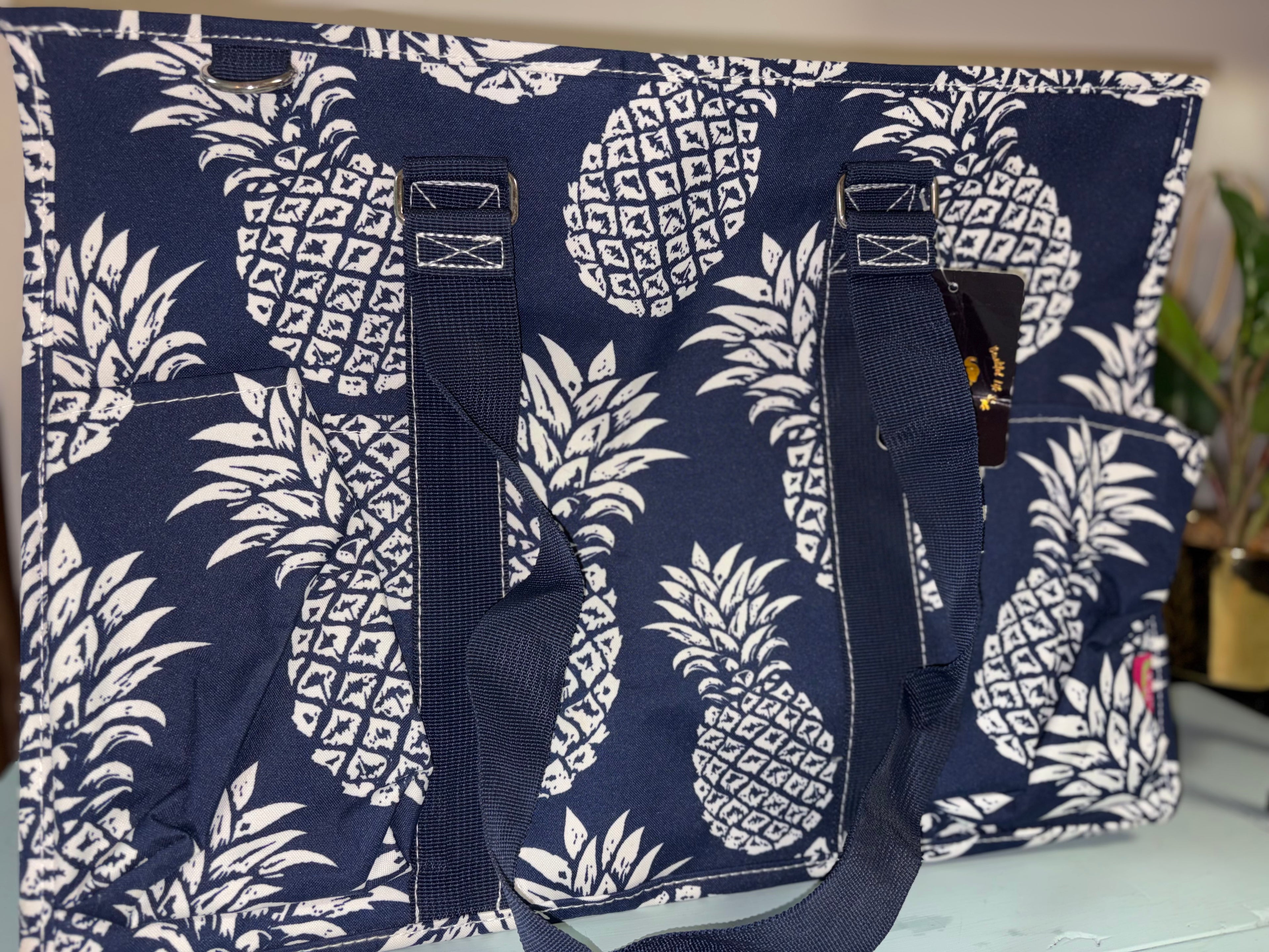 N Gil Navy and White Pineapple Tote Large All Purpose Organizer