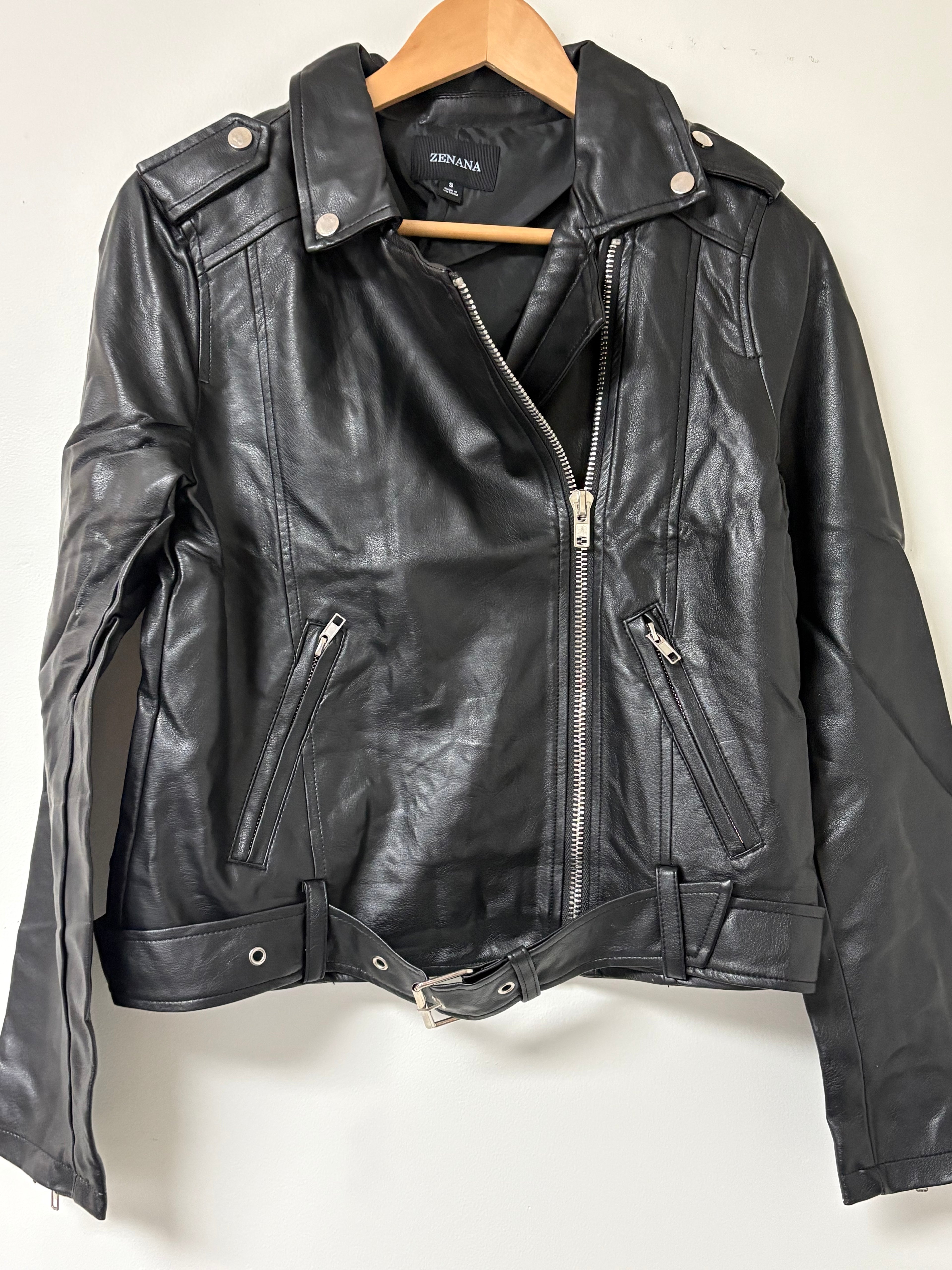 Zenana black faux leather moto jacket.