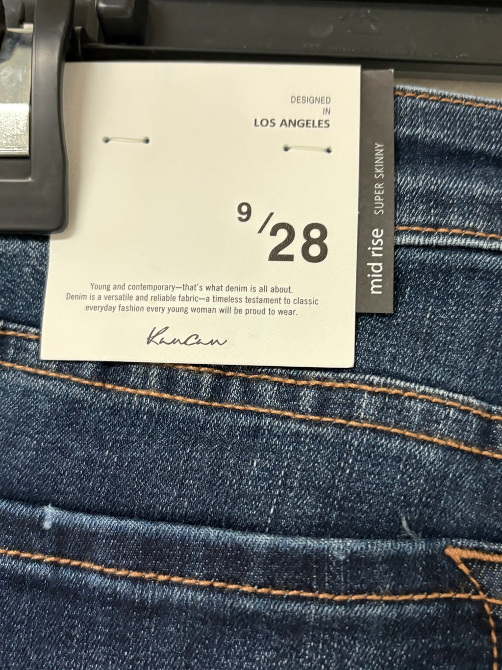 KANCAN MASON MID RISE LEOPARD PATCH SKINNY JEANS DARK BLUE WASH