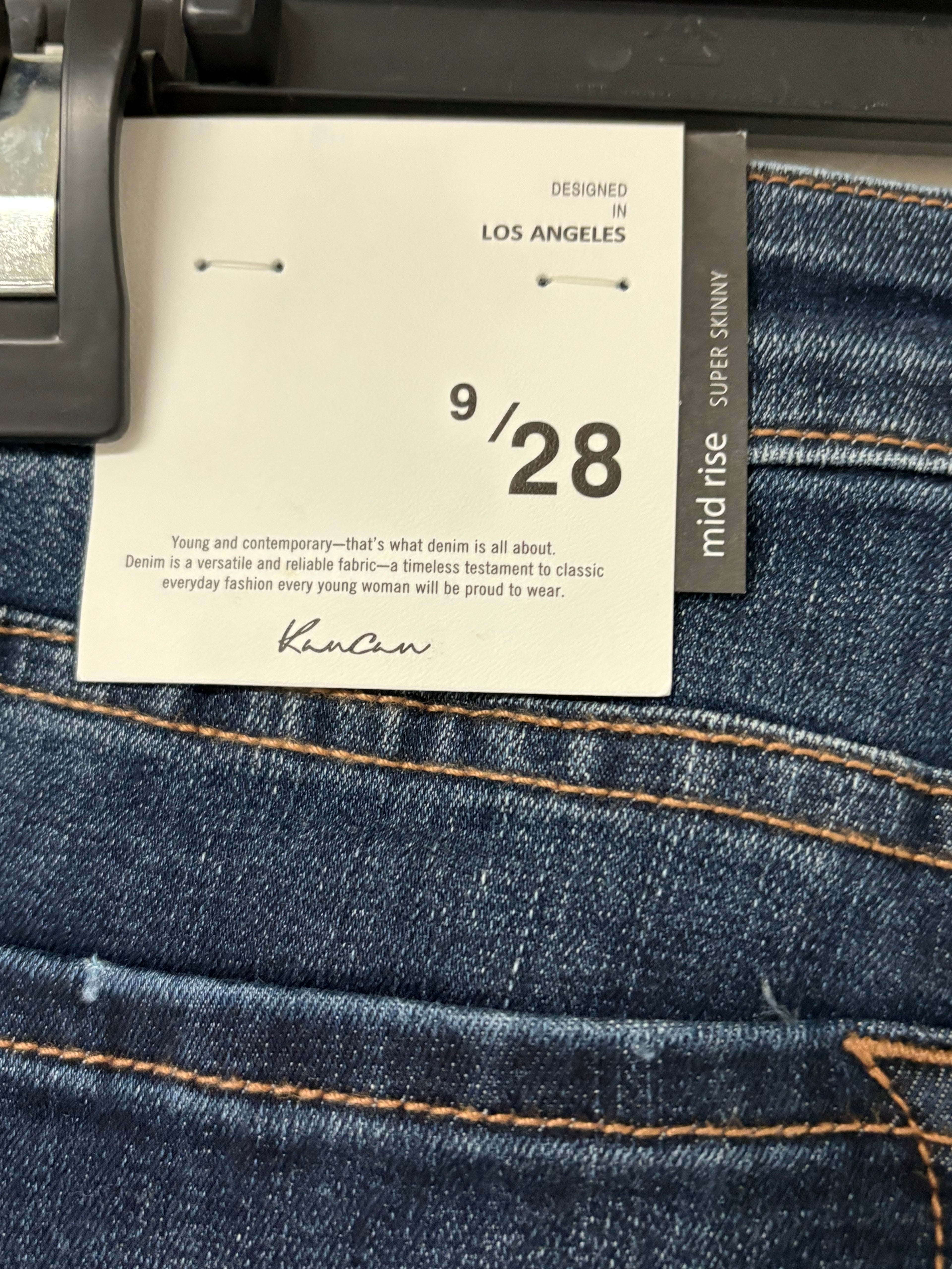 KANCAN MASON MID RISE LEOPARD PATCH SKINNY JEANS DARK BLUE WASH