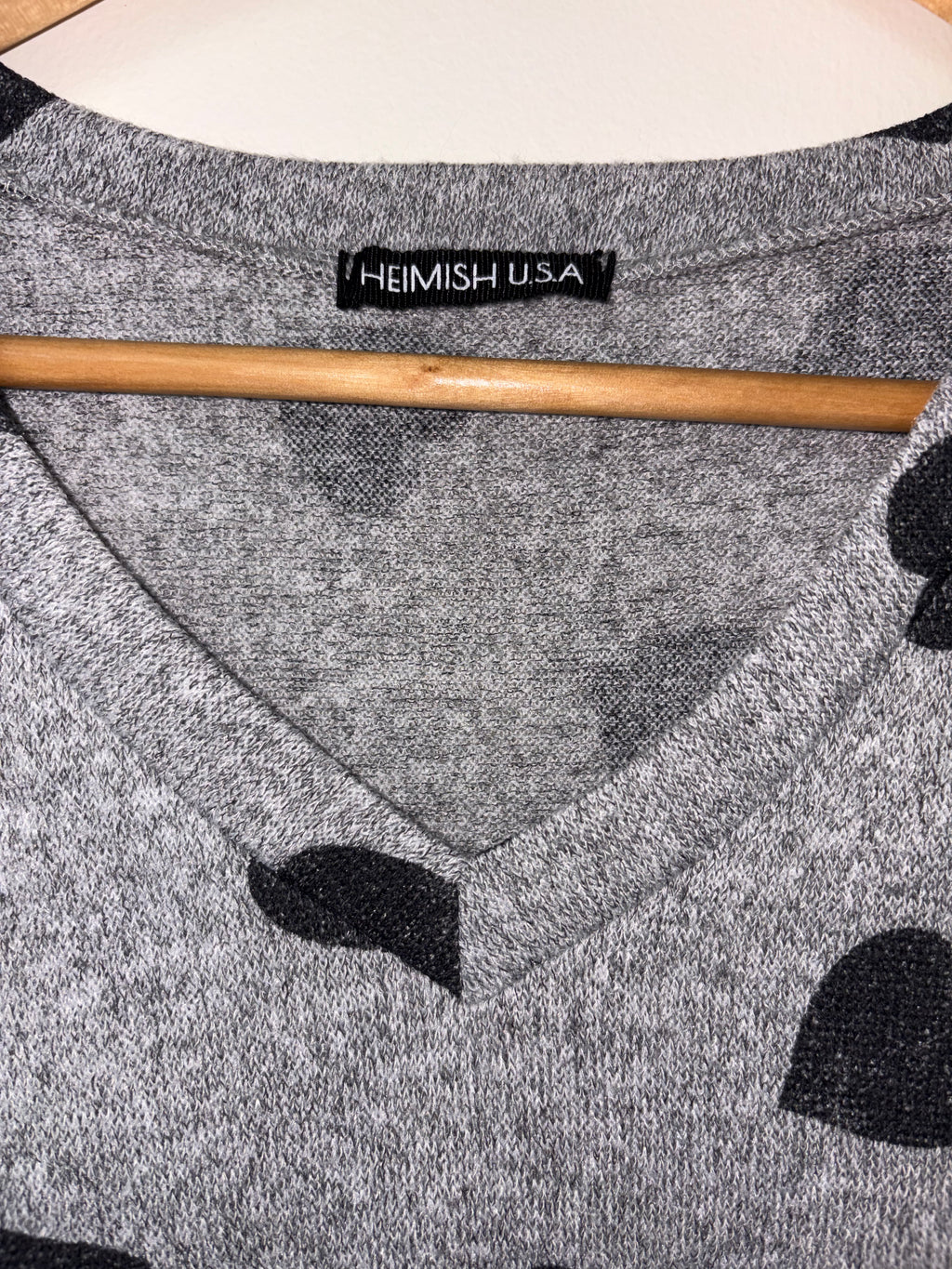 Women’s Gray Long Sleeve Sweater with Black Hearts | Black Hearts Sparkle Too |