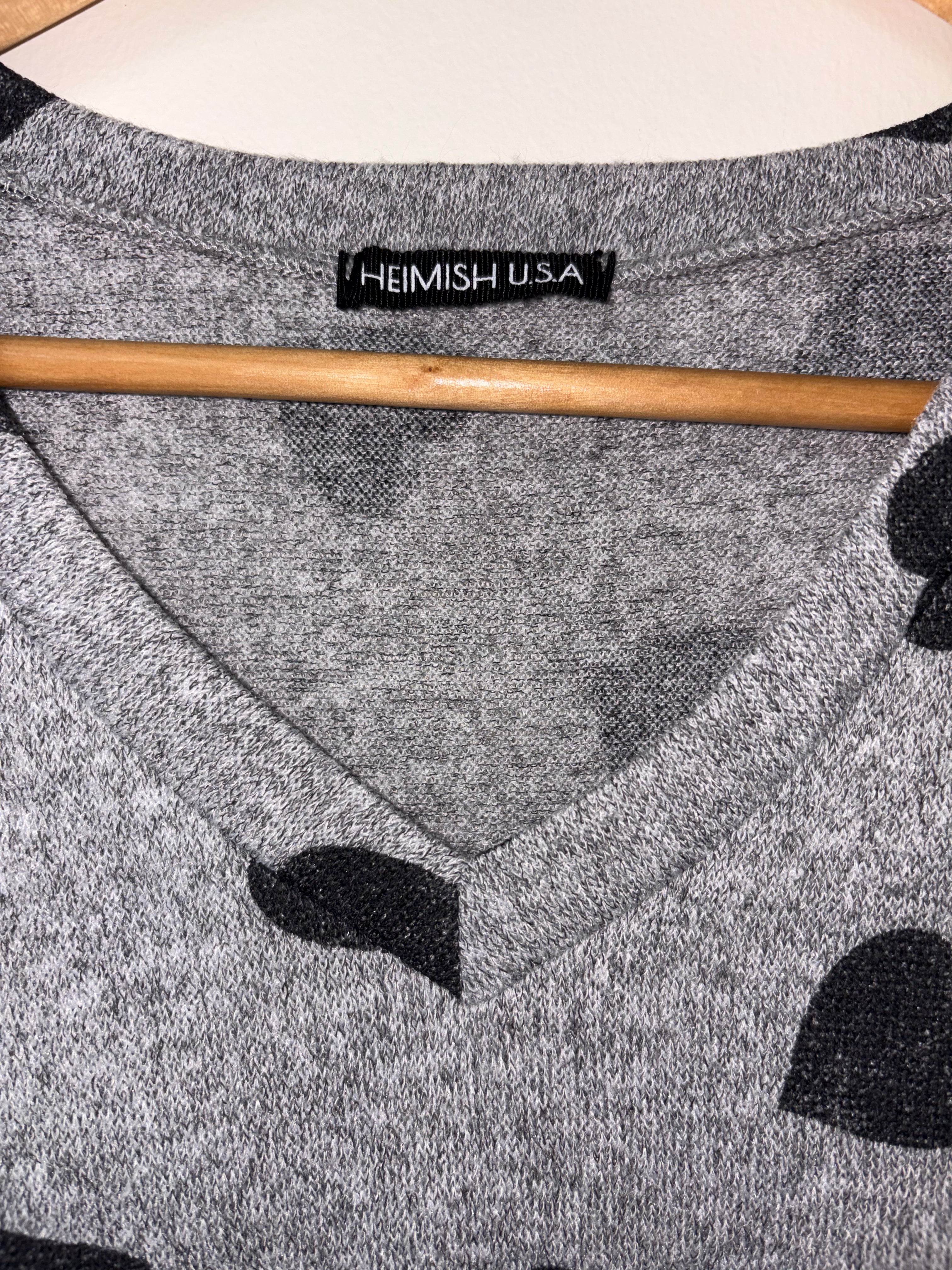 Women’s Gray Long Sleeve Sweater with Black Hearts | Black Hearts Sparkle Too |